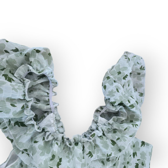 Mikarose The York Maxi Dress White/Green Floral Flutter Sleeve Dress Women Sz S - Picture 5 of 16